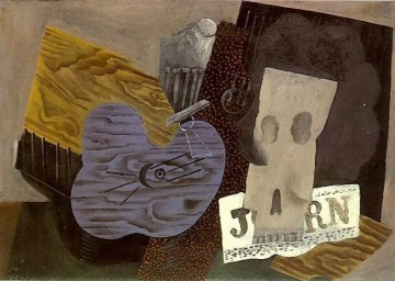 Pablo Picasso Painting - Calavera de guitarra y periódico 1913 cubismo Pablo Picasso